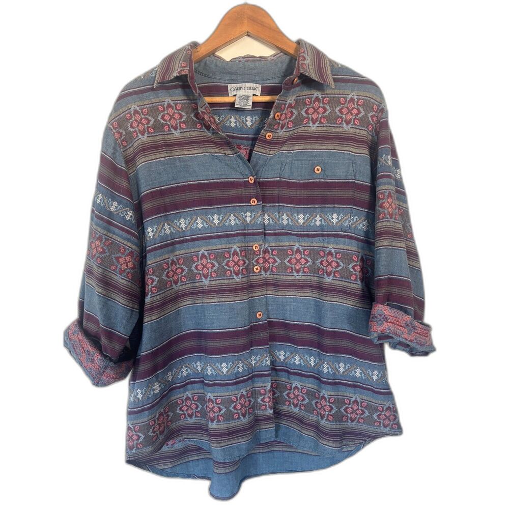 Vintage 90s western aztec print button down shirt -XL